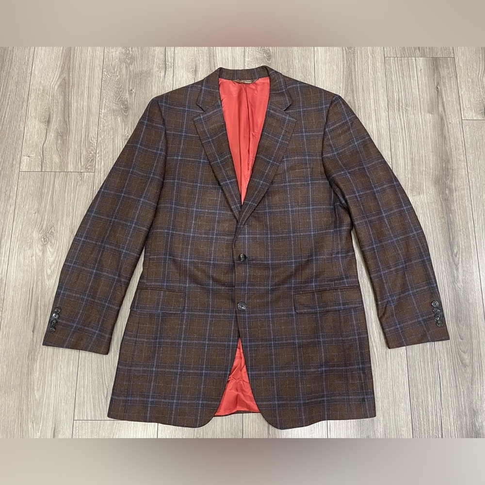 FLAW! Paul Stuart‎ Windowpane Plaid Button Front Blazer Sports Jacket 43L